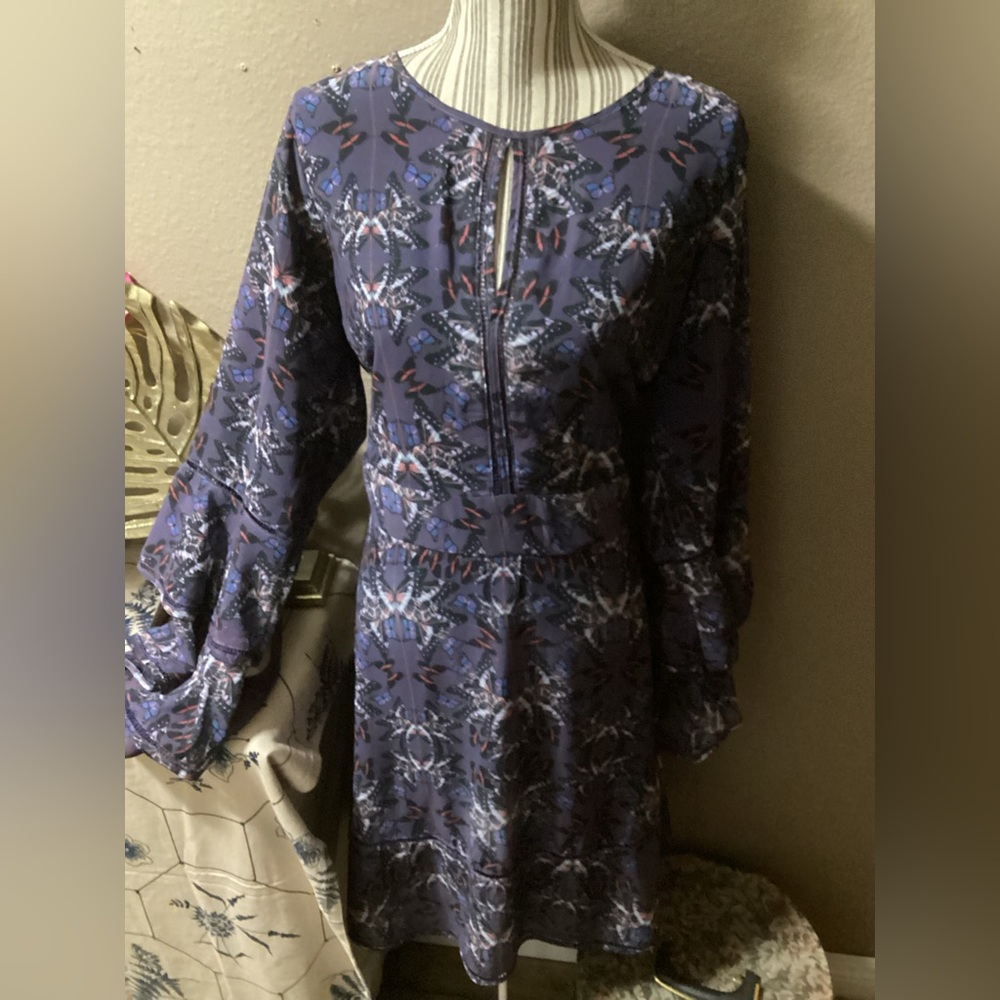 Like New City Chic Black Dress with Purple Butterfly Design